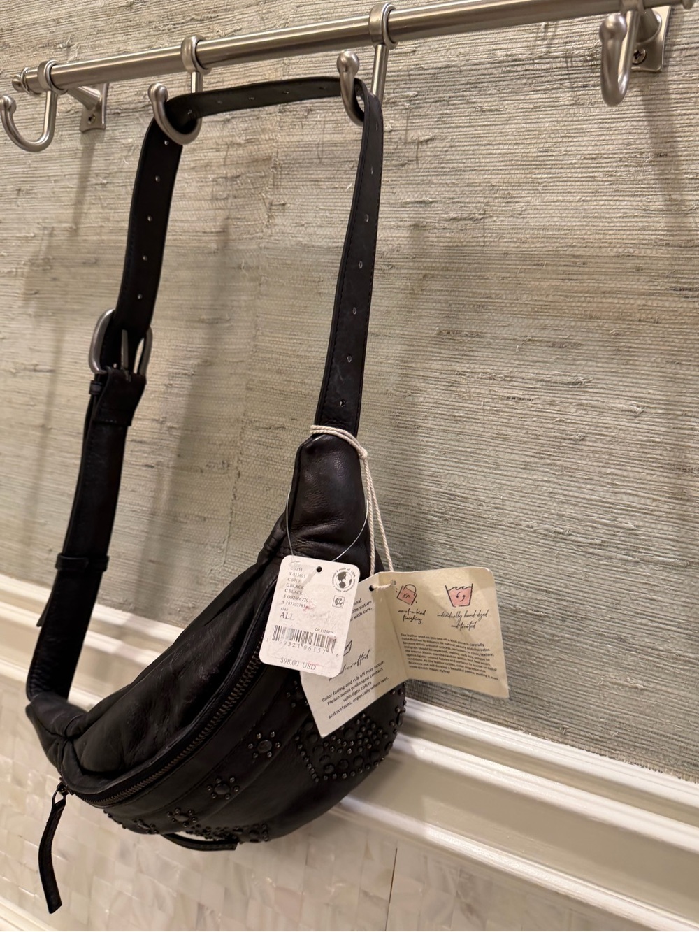 NWT new free people Ana adorned studded leather sling bag black purse - Picture 9 of 17